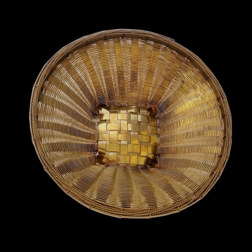 VINTAGE Brass Basket Weave Bowl Hand Crafted In Thailand